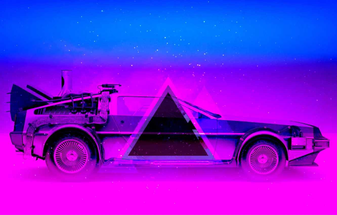 Photo wallpaper Auto, Music, Neon, Machine, Triangle, DeLorean DMC-12, DeLorean, DMC-12