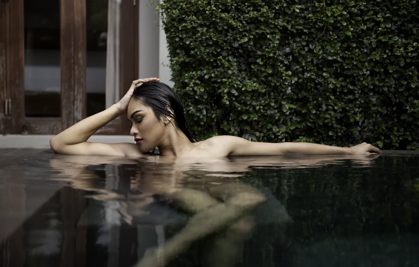 Photo wallpaper water, girl, pool
