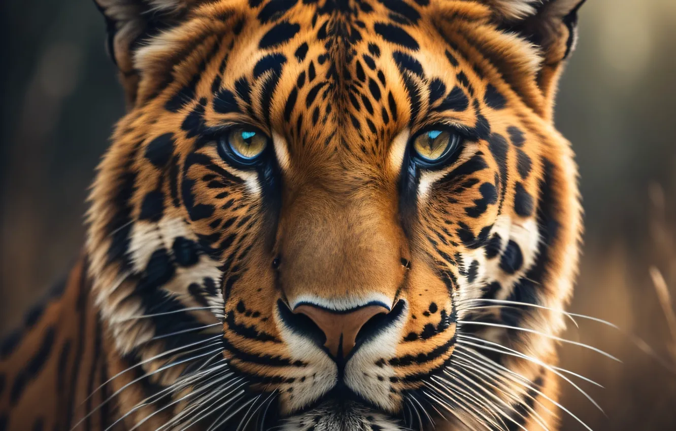 Wallpaper face, tiger, portrait, peer, digital art, AI art, neural ...