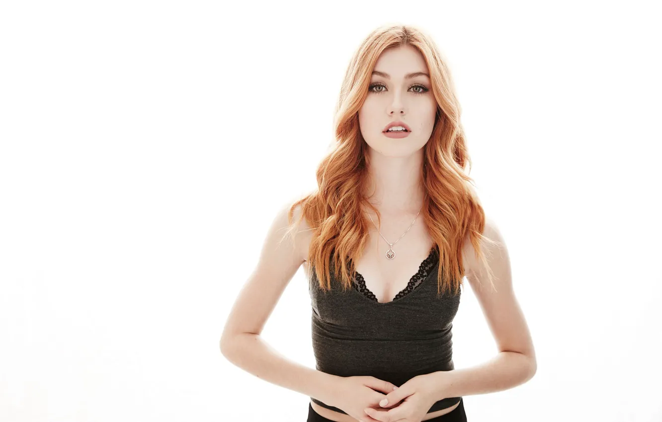 Photo wallpaper look, face, portrait, actress, red, Katherine McNamara