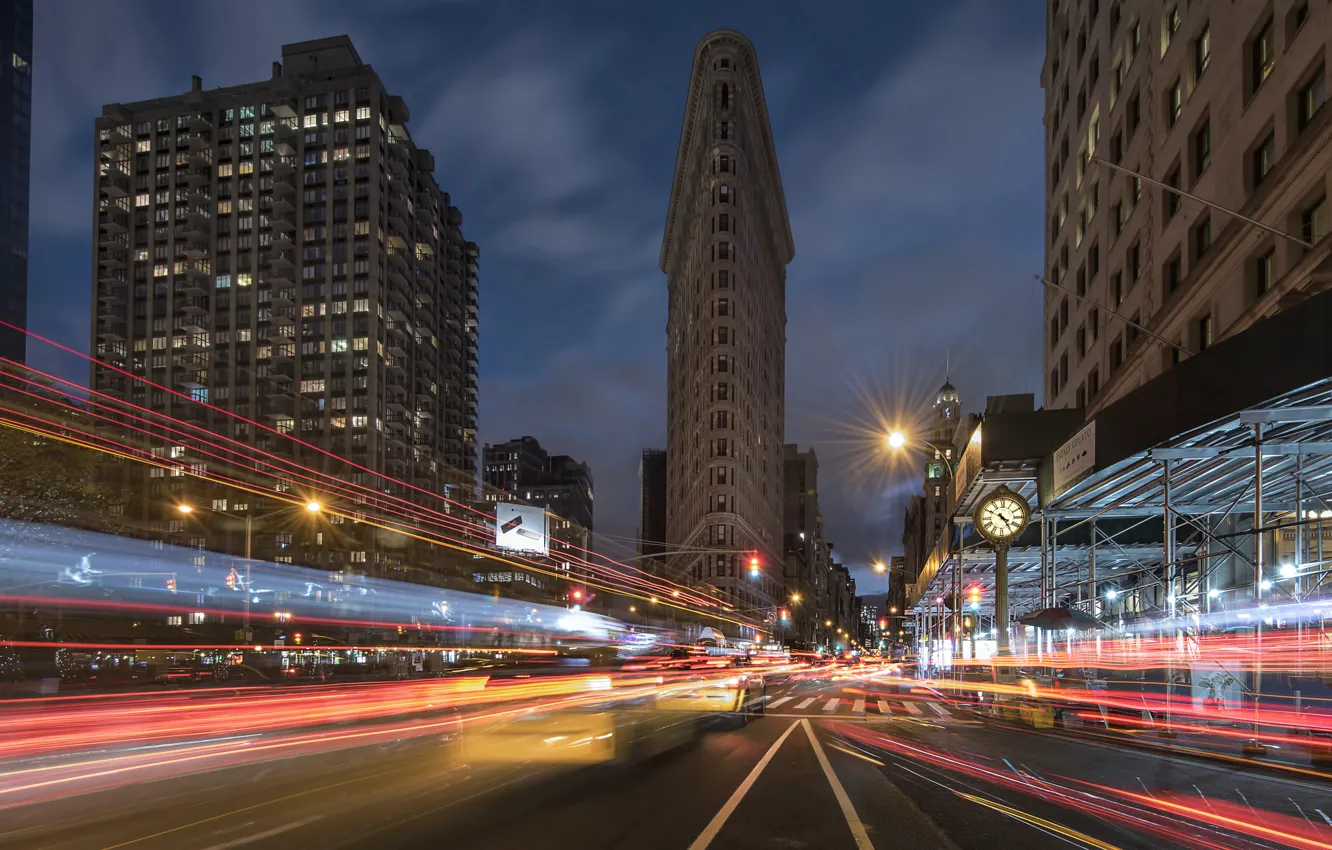 Photo wallpaper road, street, building, New York, skyscrapers, night city, Manhattan, Manhattan