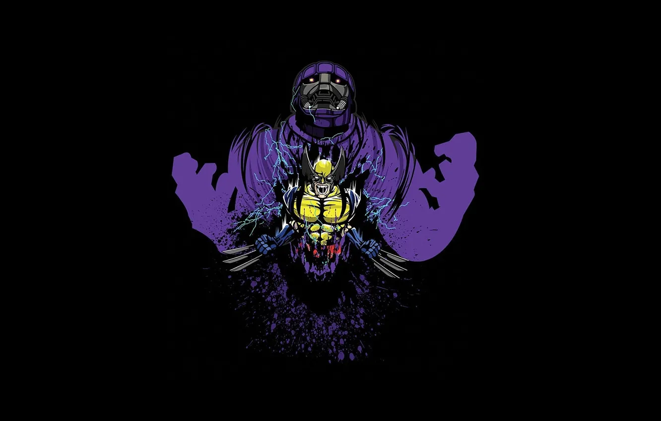 Photo wallpaper background, battle, the guardian, Wolverine, Marvel Comics, Sentinel