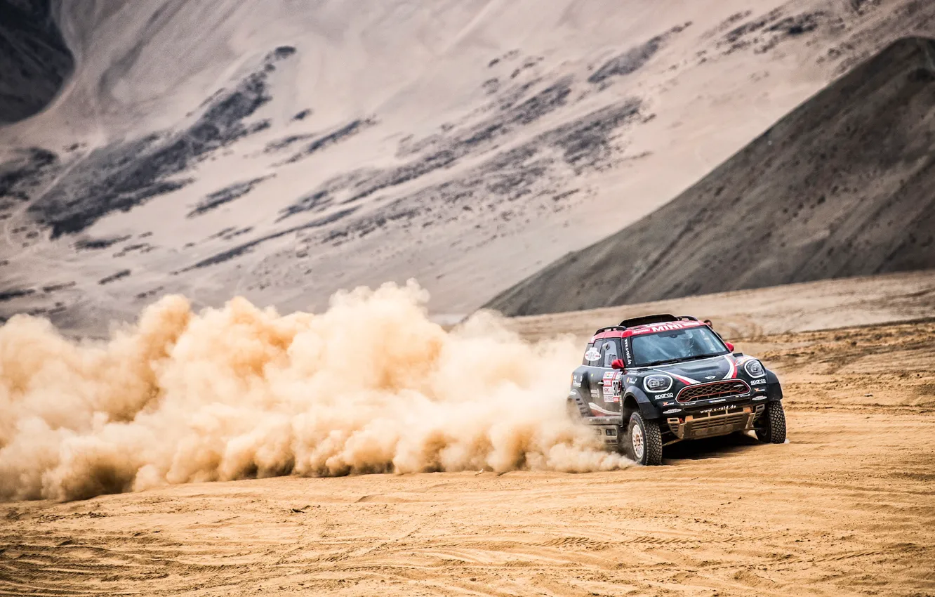 Photo wallpaper sand, race, sport, desert, speed, Mini, dust, SUV