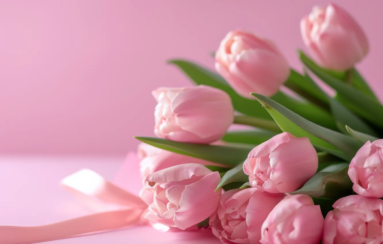 Photo wallpaper leaves, flowers, holiday, bouquet, spring, petals, tulips, gentle