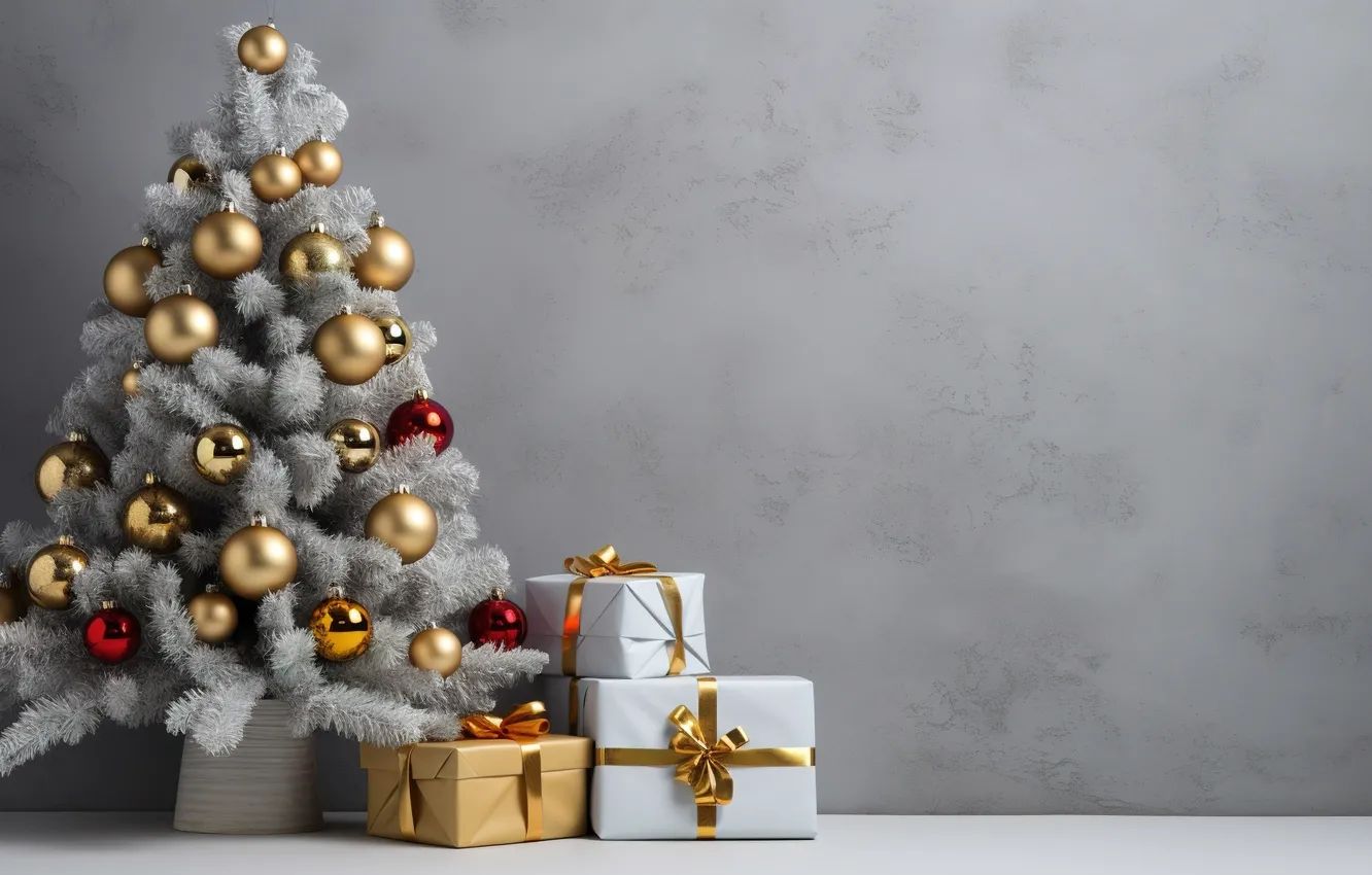 Photo wallpaper decoration, gift, balls, tree, new year, Christmas, Christmas, balls