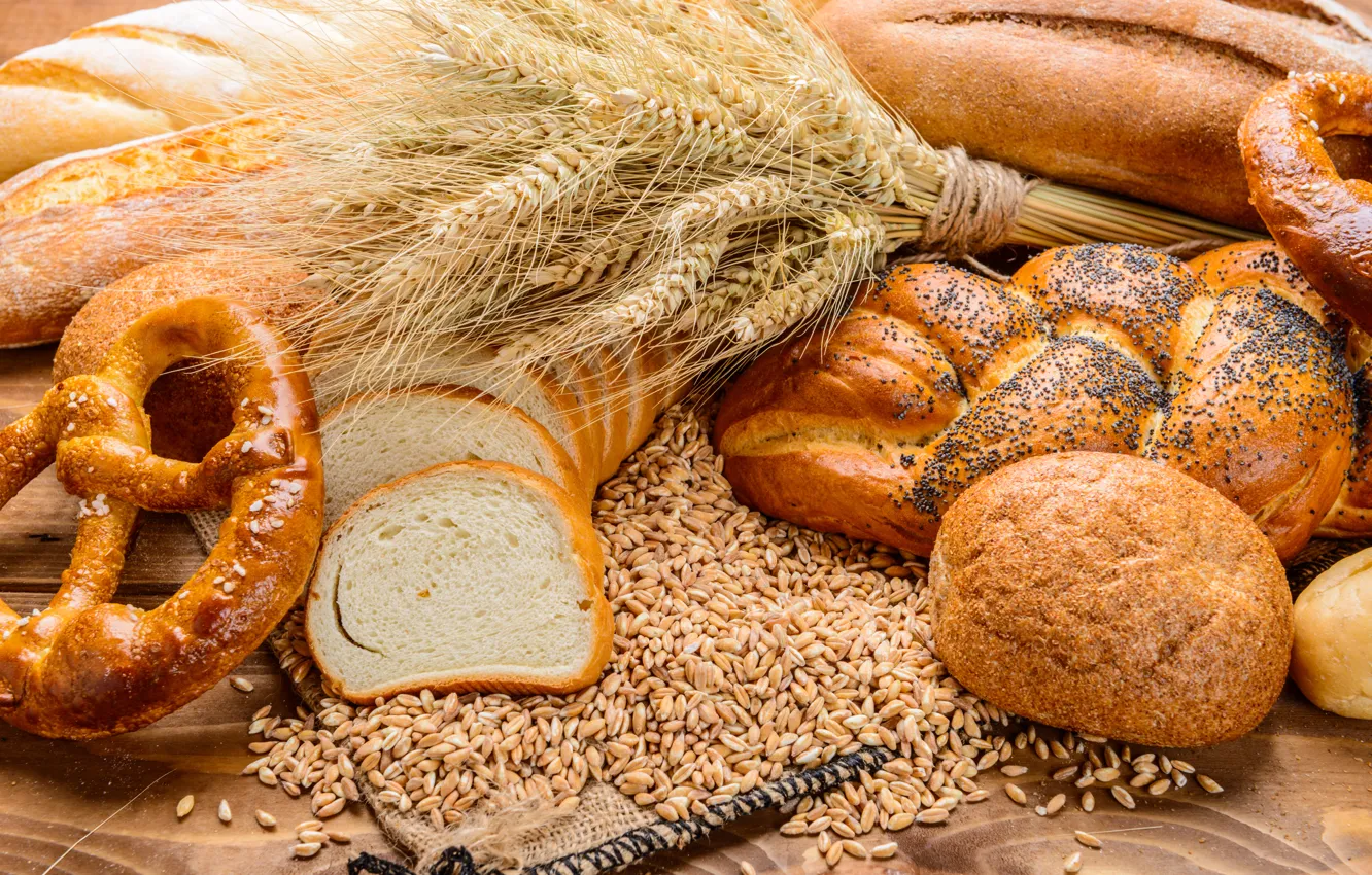 Photo wallpaper Grain, Ear, Food, Cakes, Buns, Bread