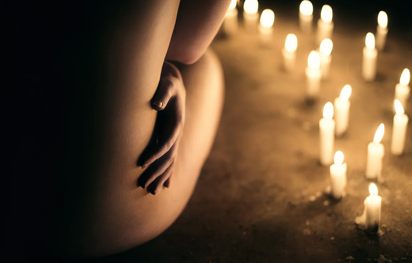 Photo wallpaper girl, candles, Andrea Peipe, Softness
