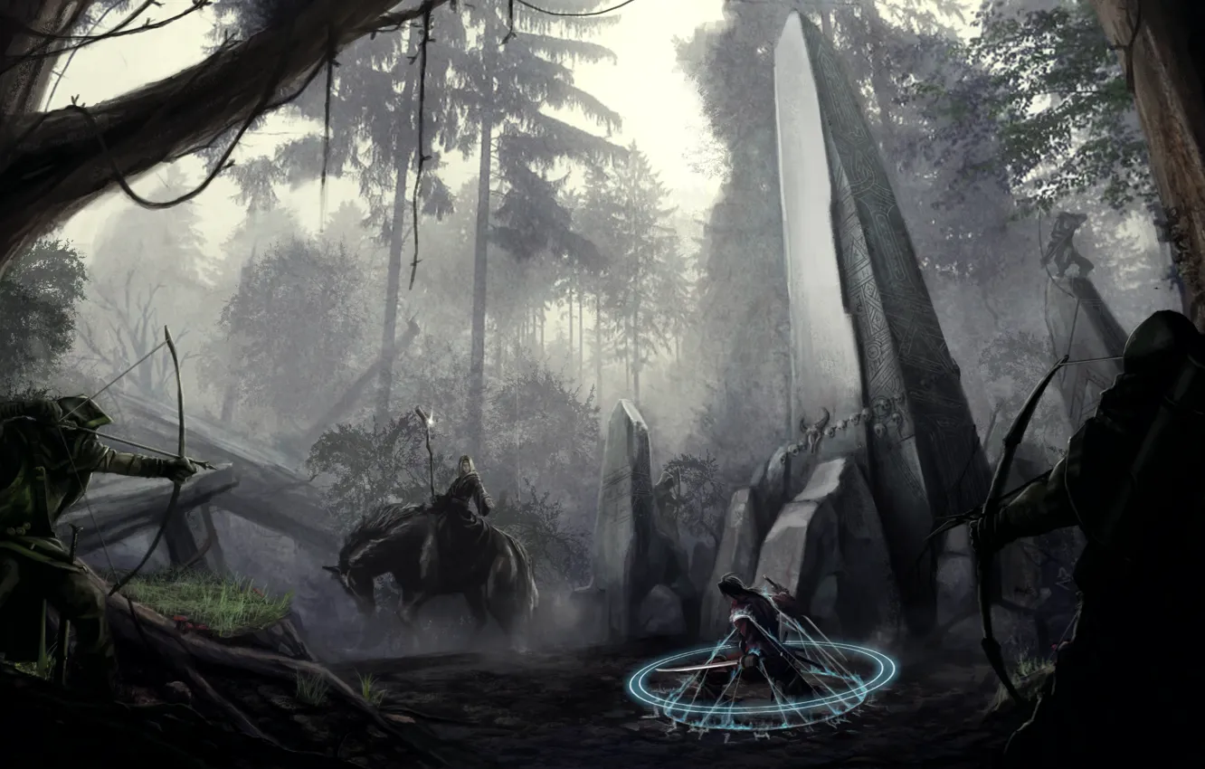 Photo wallpaper forest, weapons, magic, sword, bow, art, MAG, rider