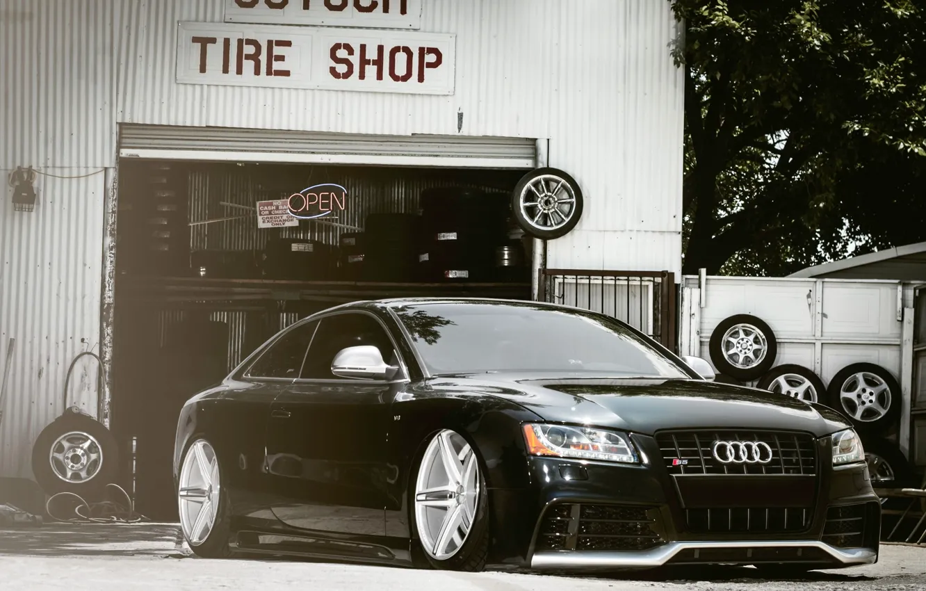 Photo wallpaper Audi, Auto, The fence, Tuning, Machine, Landing, Service, Tires