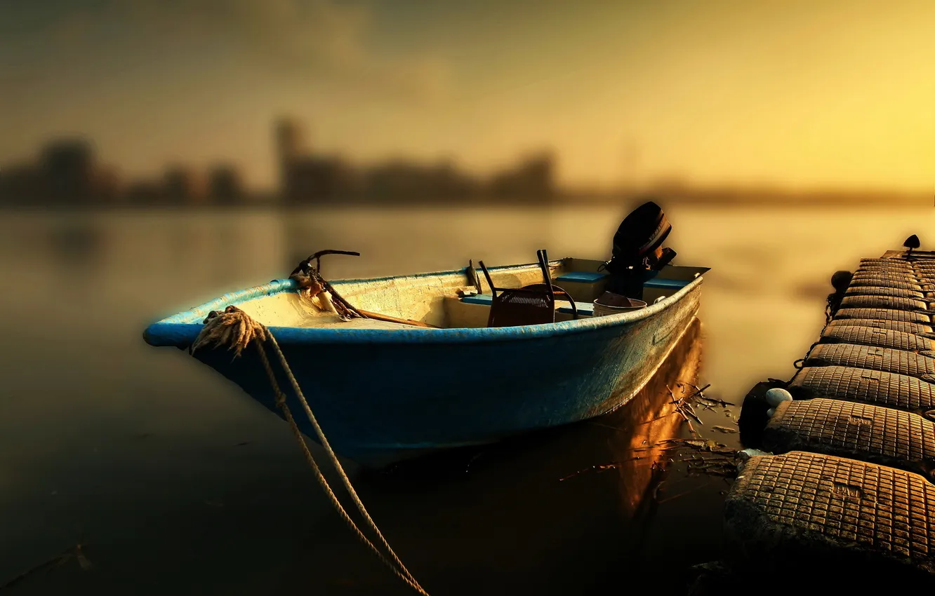 Photo wallpaper nature, lake, style, boat