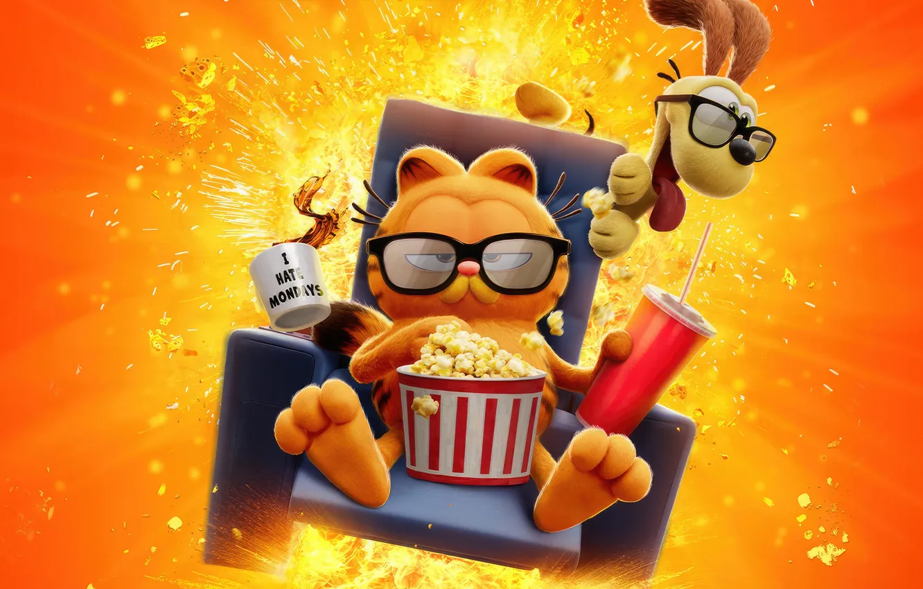 Photo wallpaper cat, cat, the explosion, glass, movie, dog, chair, glasses