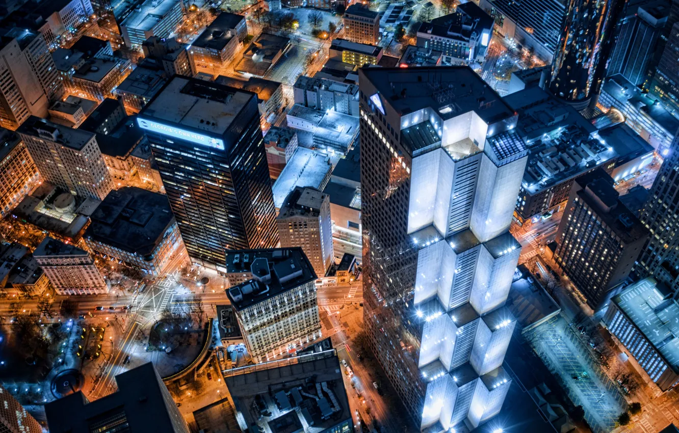 Photo wallpaper city, the city, building, road, architecture, megapolis, the view from the top, street