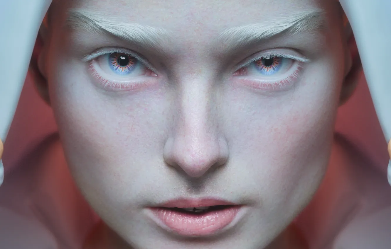 Photo wallpaper graphics, hood, eyebrows, albino, beautiful eyes