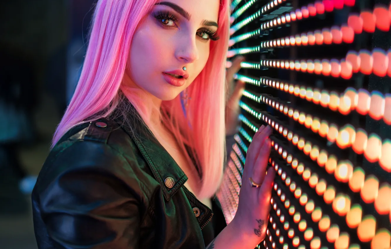 Photo wallpaper look, girl, pose, model, portrait, hands, makeup, piercing