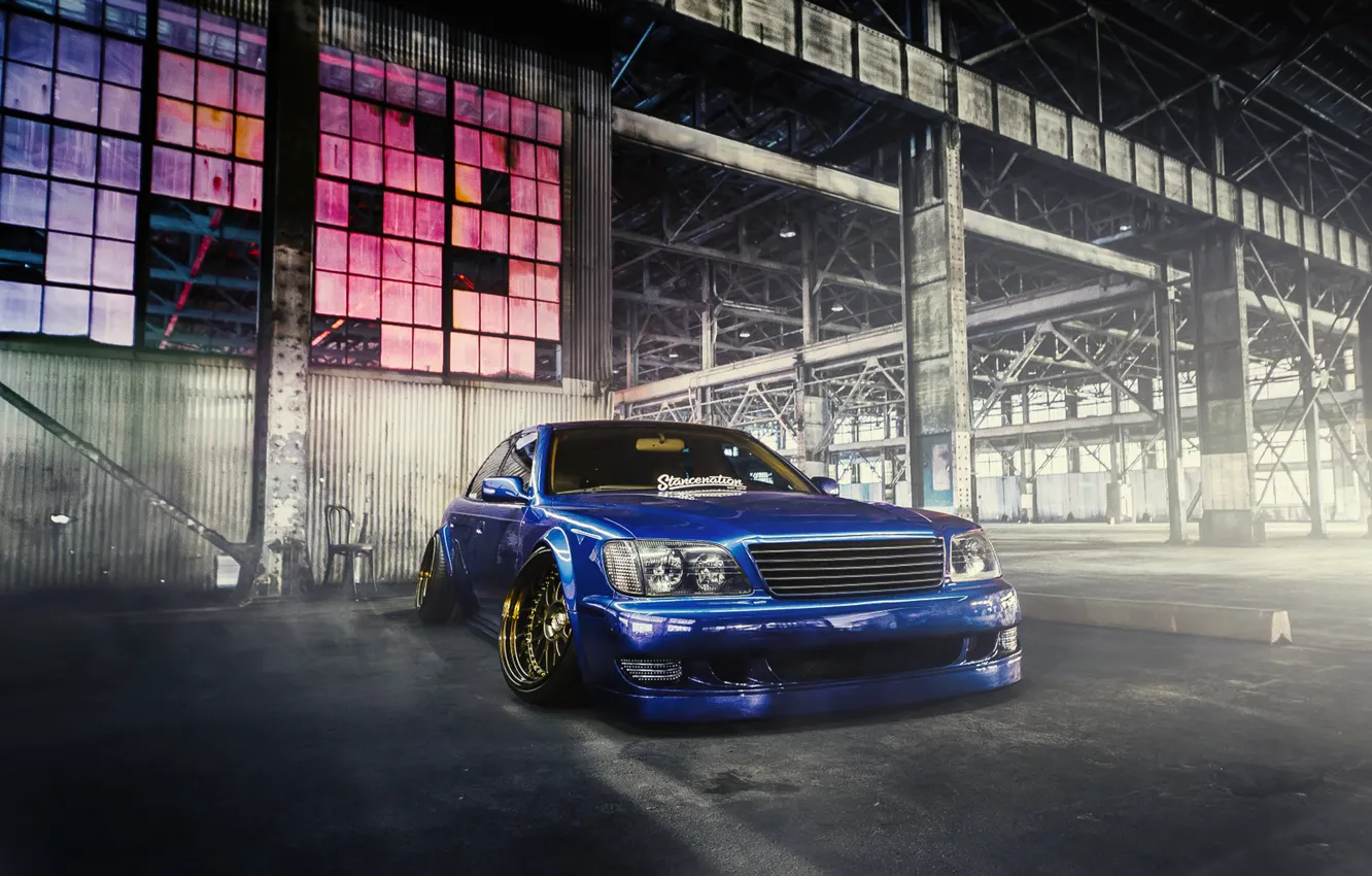 Photo wallpaper Lexus, Car, Blue, Front, Smoke, Elvis, Stancenation, LS400