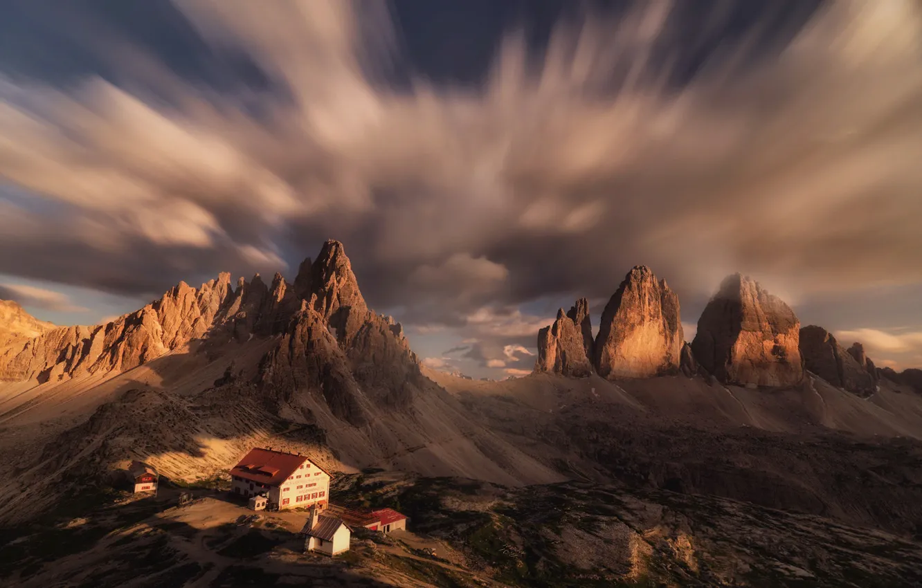 Photo wallpaper the sky, clouds, landscape, mountains, nature, home, Italy, the Dolomites