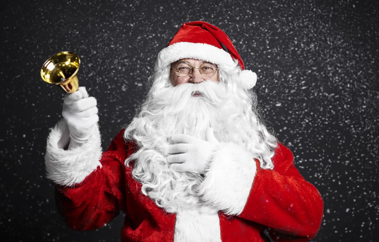 Photo wallpaper new year, Christmas, Santa Claus, Santa Claus, bells, snowfall