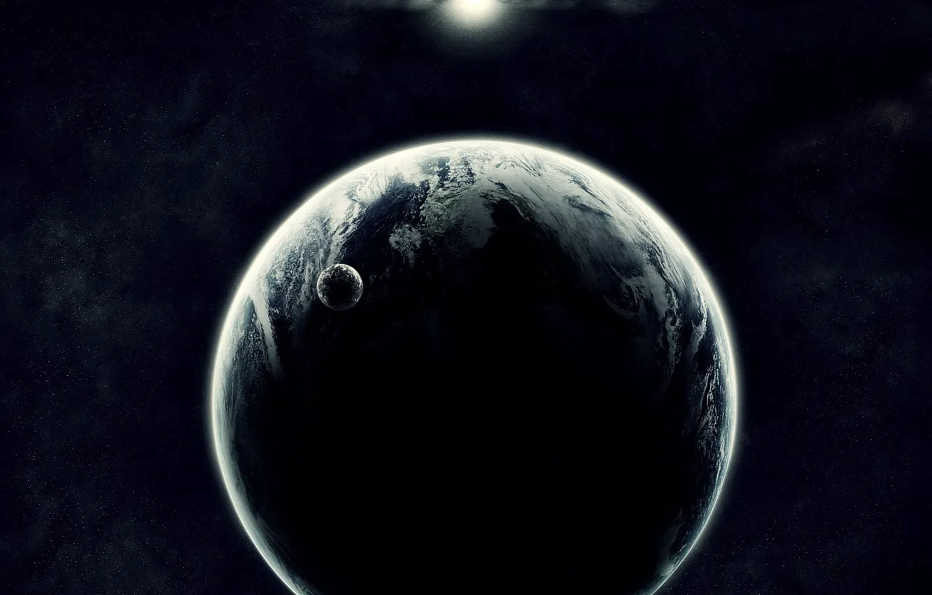 Photo wallpaper the sun, planet, satellite