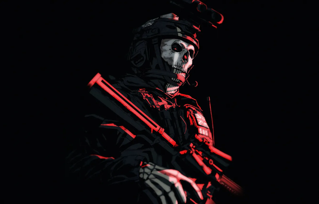 Photo wallpaper attack, military uniform, burning eyes, in the dark, demon mask, the optical system, soldiers with …