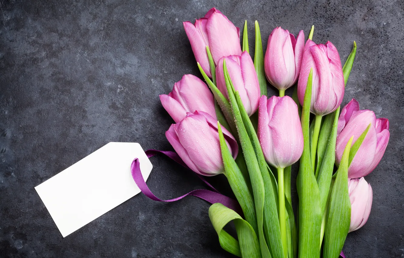 Photo wallpaper flowers, bouquet, tulips, pink, flowers, tulips, postcard, spring