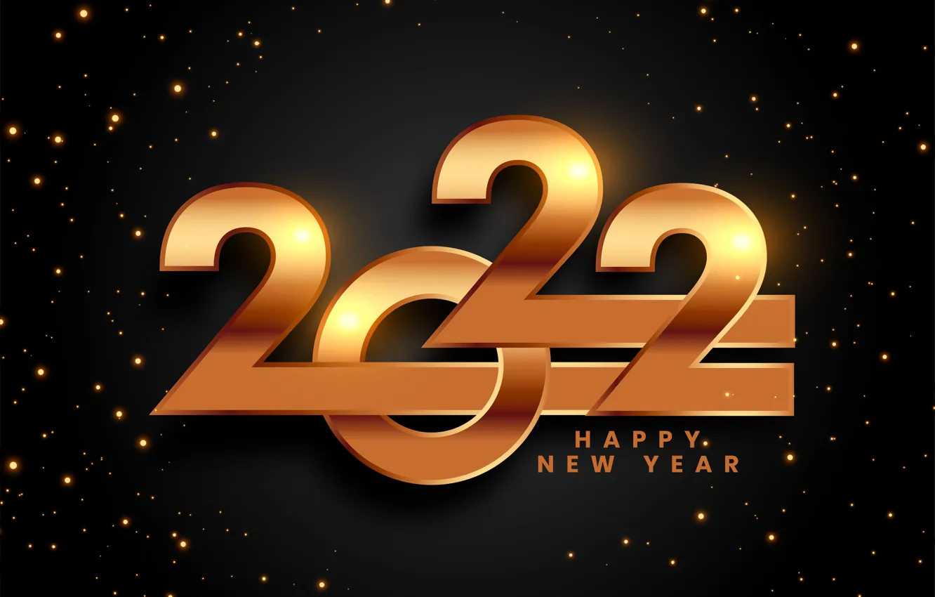 Photo wallpaper gold, new year, figures, golden, black background, New Year, decoration, Happy