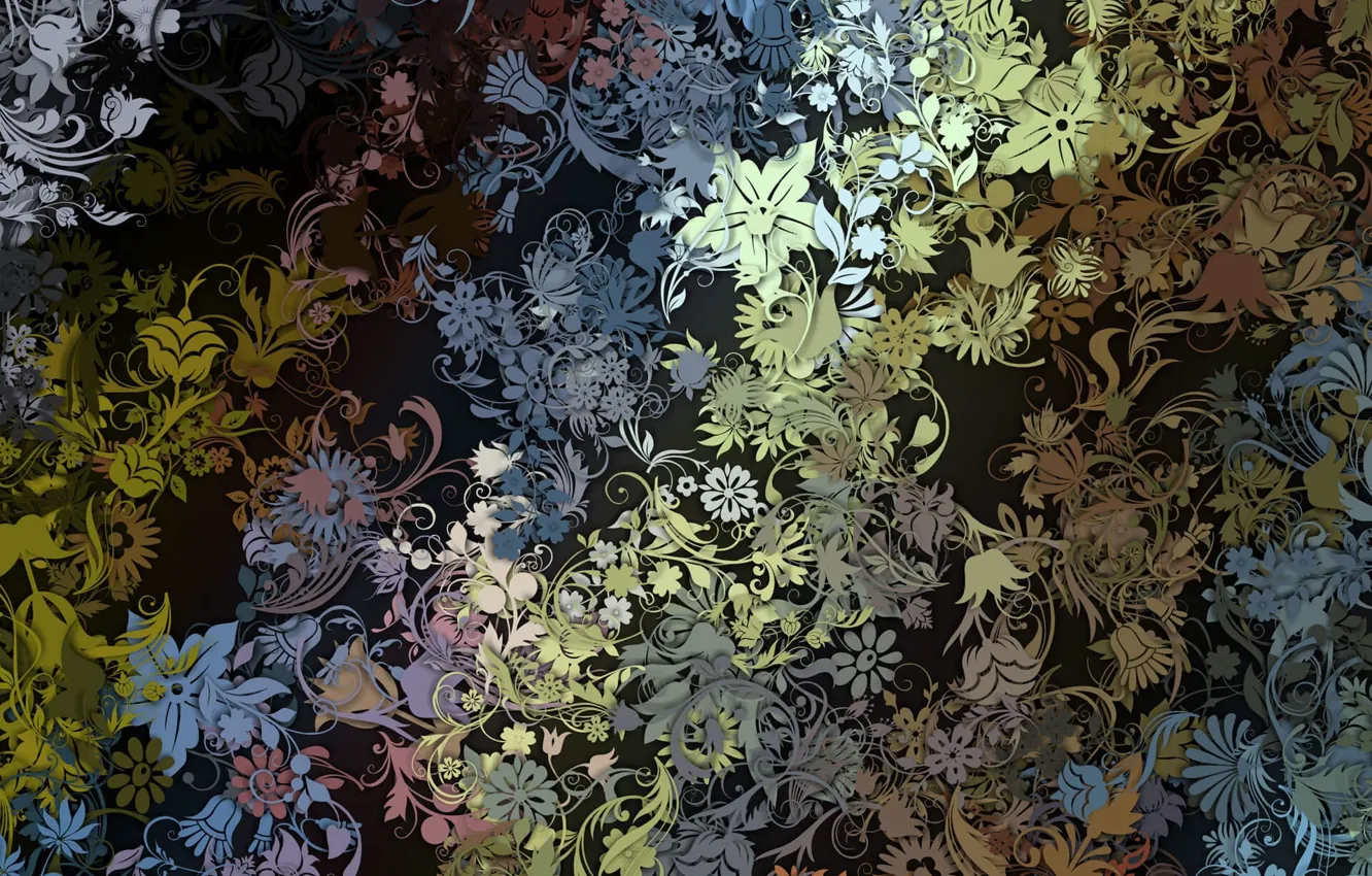 Photo wallpaper yellow, pattern, texture, brown, abstraction, background, grey, flowers