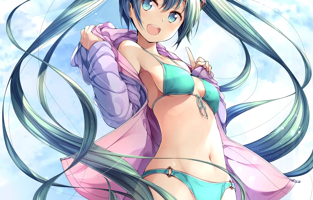 Photo wallpaper girl, sexy, vocaloid, hatsune miku, cleavage, long hair, boobs, anime