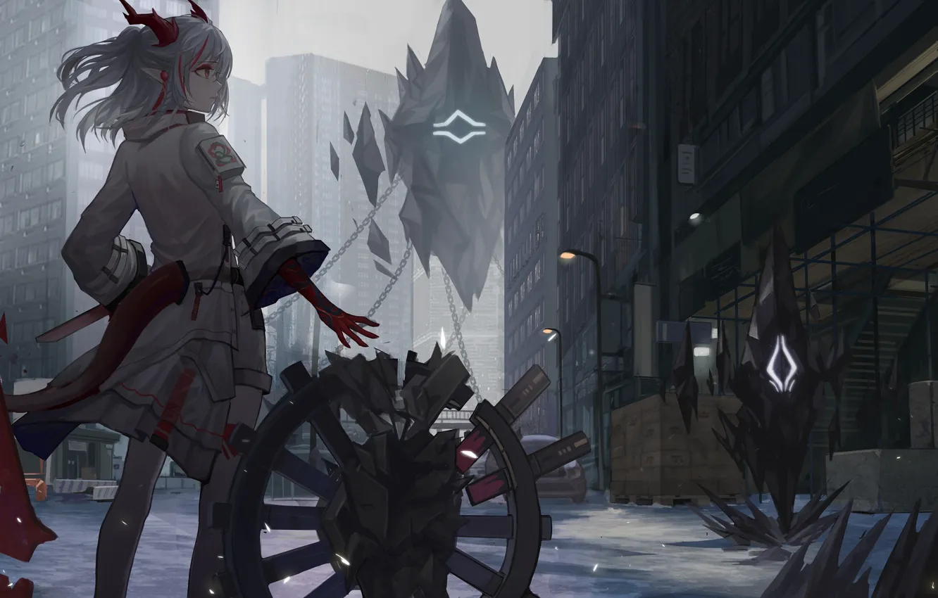 Photo wallpaper girl, the city, fantasy, Nian, Arknights