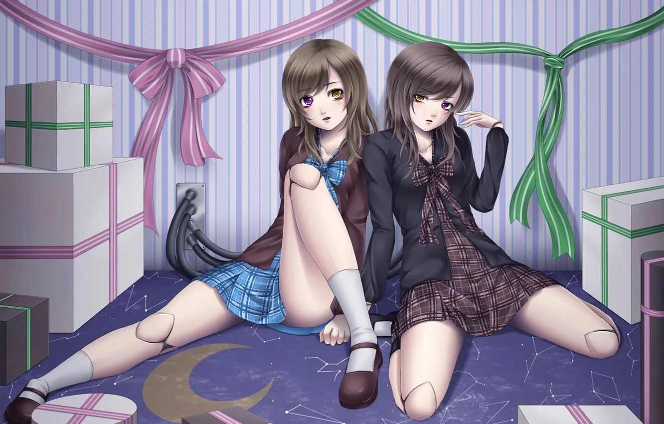 Photo wallpaper girl, box, doll, art, different eyes, mochi.f