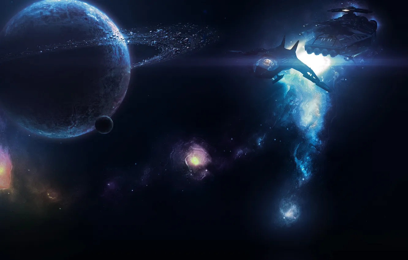 Photo wallpaper space, the moon, planet, asteroids, starship