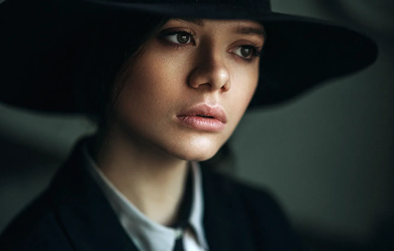 Photo wallpaper girl, face, model, portrait, hat, the beauty, bokeh, brown-eyed