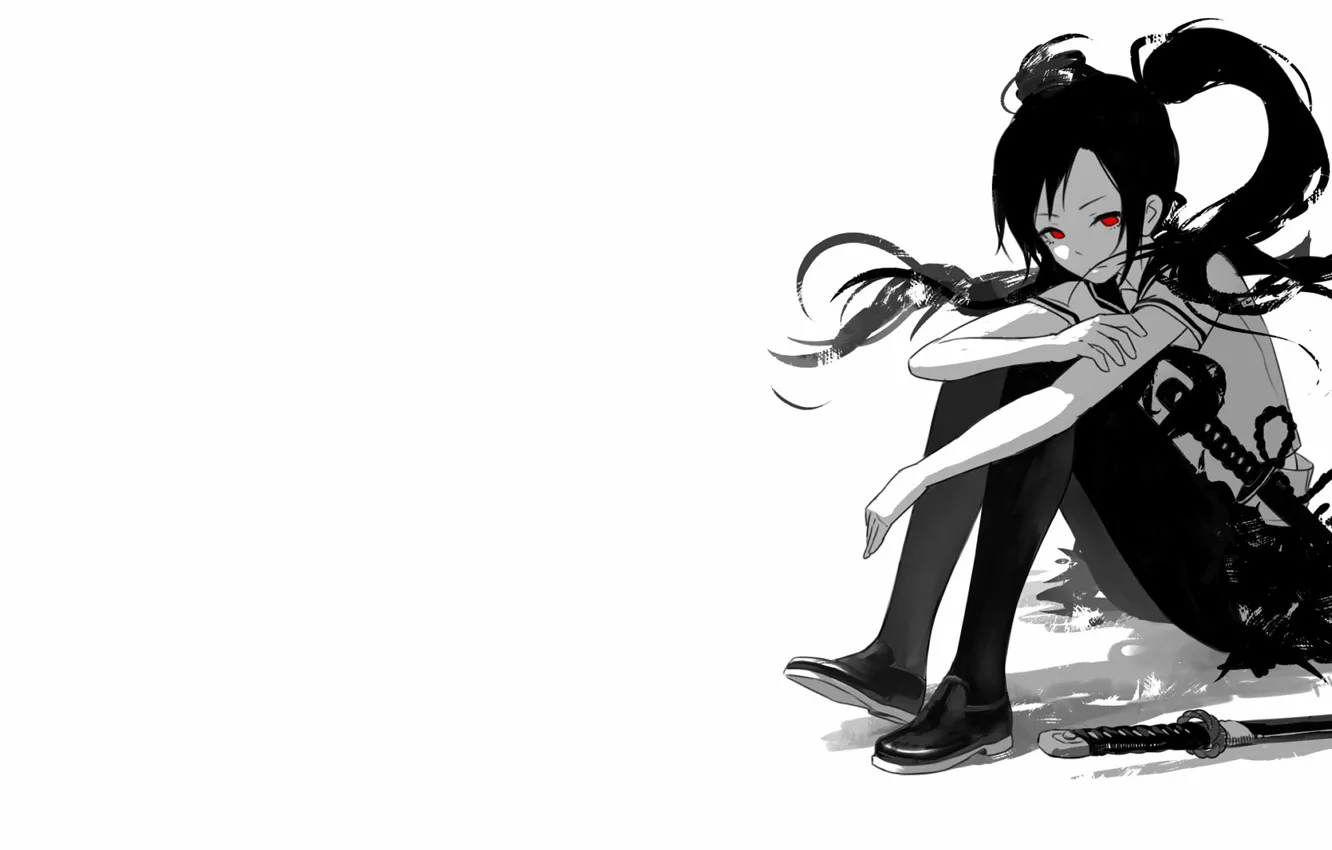 Photo wallpaper girl, sword, katana, red eyes
