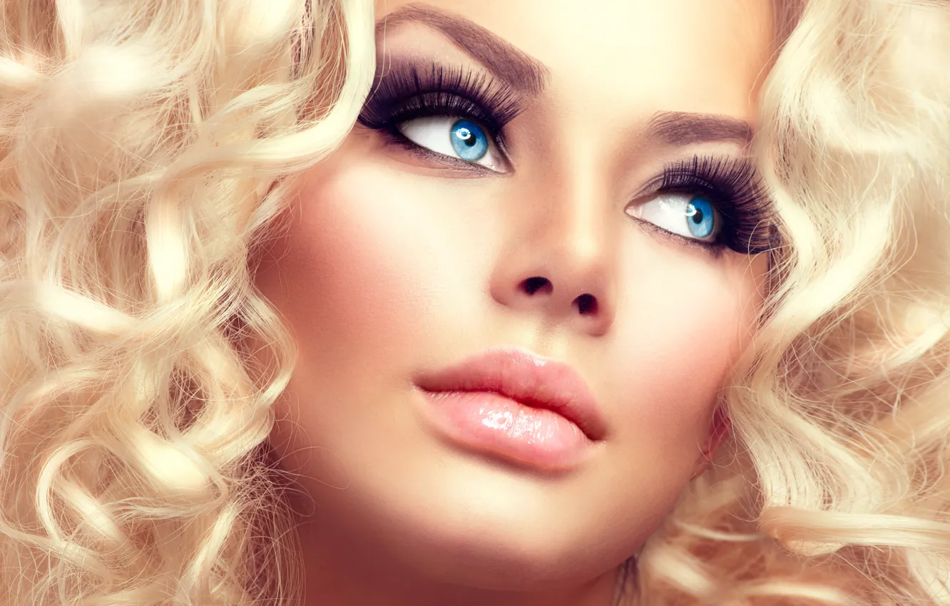 Photo wallpaper eyes, look, girl, face, blue, makeup, hairstyle, blonde