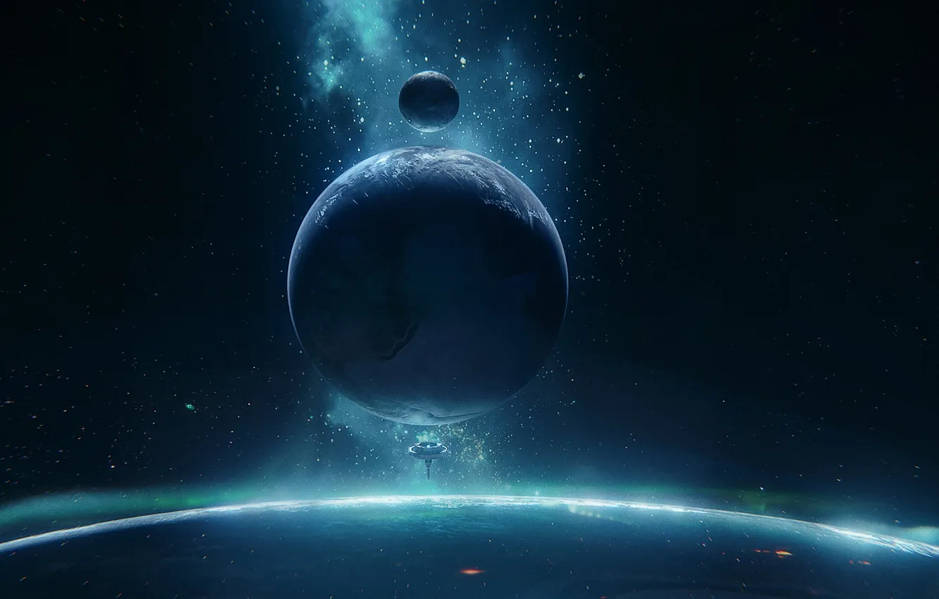 Photo wallpaper space, planet, fantasy, starship