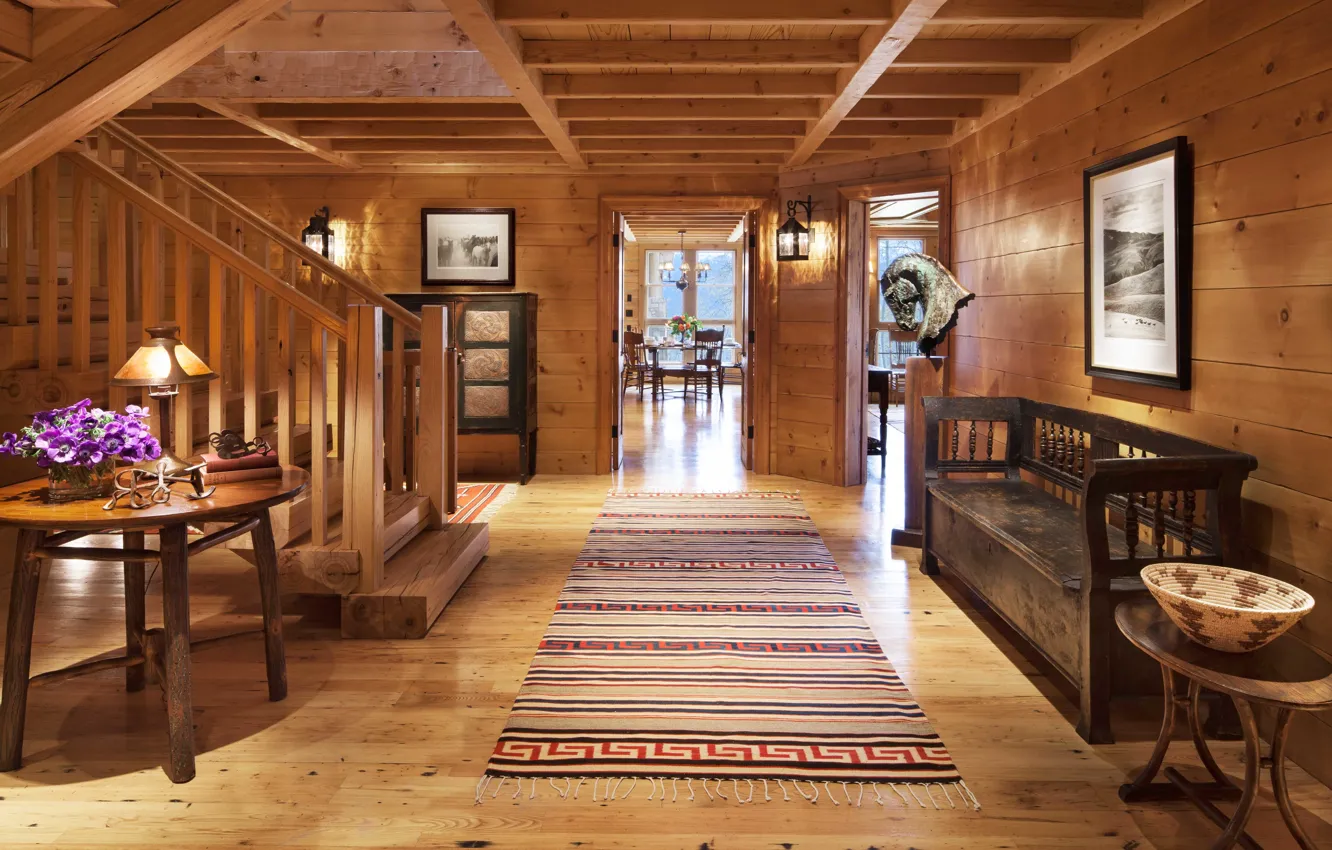 Photo wallpaper trees, Villa, interior, ladder, hall, the lobby