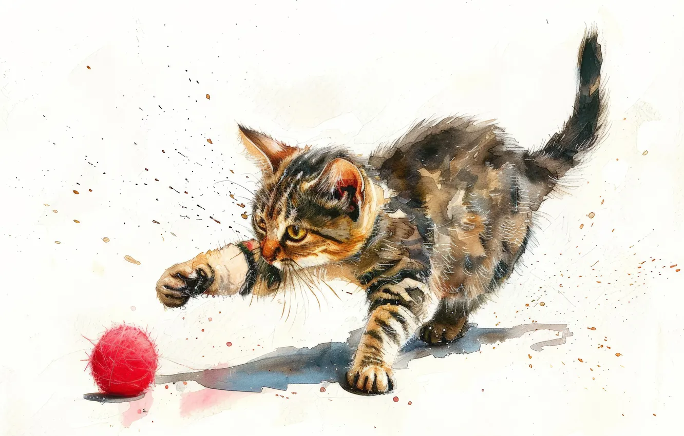 Photo wallpaper cat, cat, tangle, art, light background, digital art, imitation painting, AI art