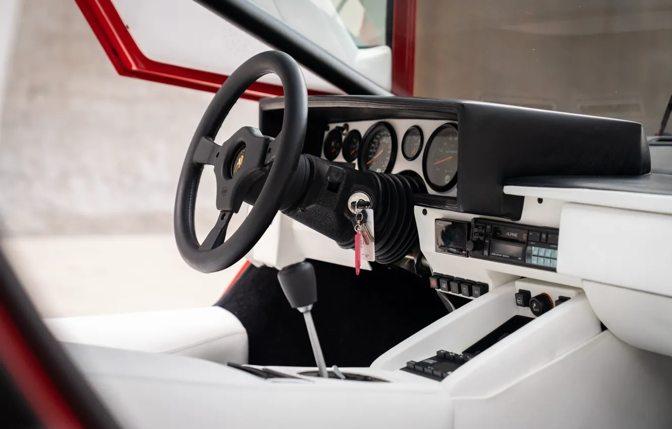 Photo wallpaper Lamborghini, Countach, Lamborghini Countach 5000QV, steering wheel, car interior