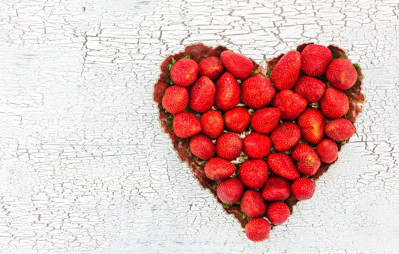 Photo wallpaper love, berries, heart, strawberry, red, love, fresh, romantic