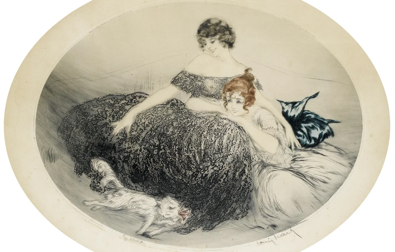 Photo wallpaper smile, white cat, 1924, Louis Icart, art Deco, etching and aquatint
