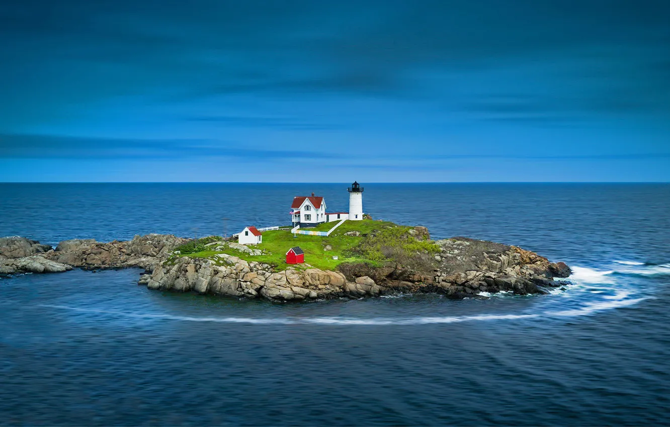 Photo wallpaper lighthouse, island, USA, Man, Nubble Lighthouse