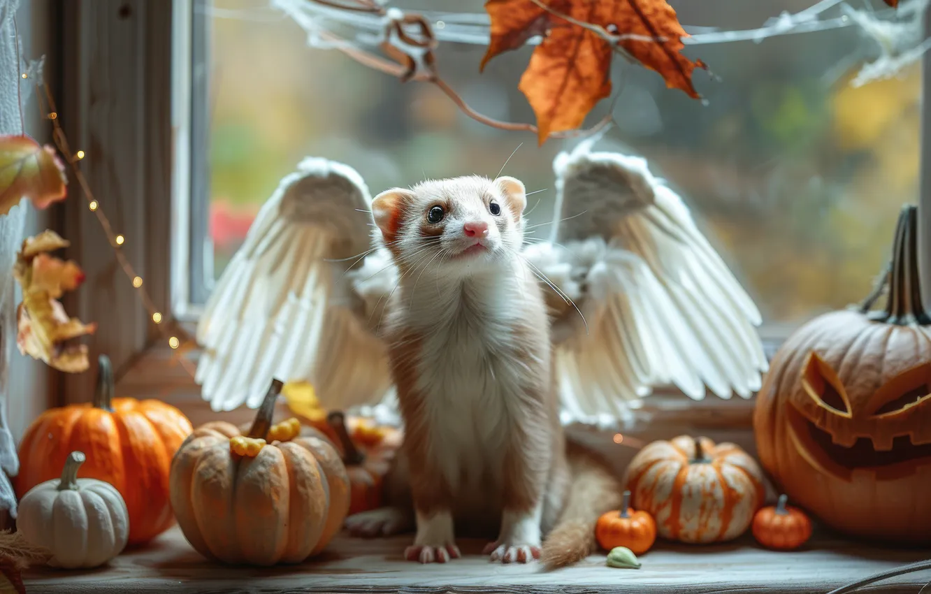 Photo wallpaper Halloween, neural network, look, holiday, AI art, ferret, autumn, the scenery