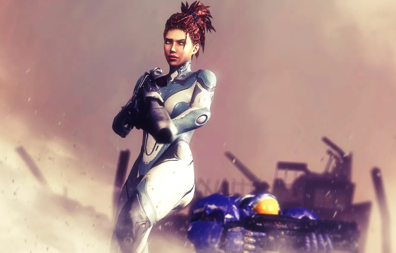 Photo wallpaper Terran, StarCraft 2, Sarah Kerrigan, human, Powered Combat Suit