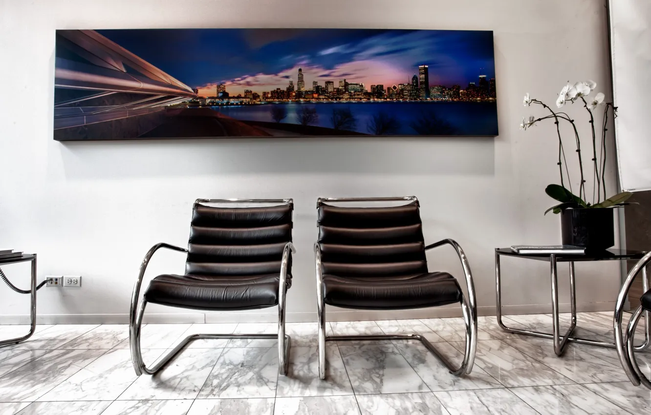 Photo wallpaper style, table, room, chairs, picture, Chicago, chicago