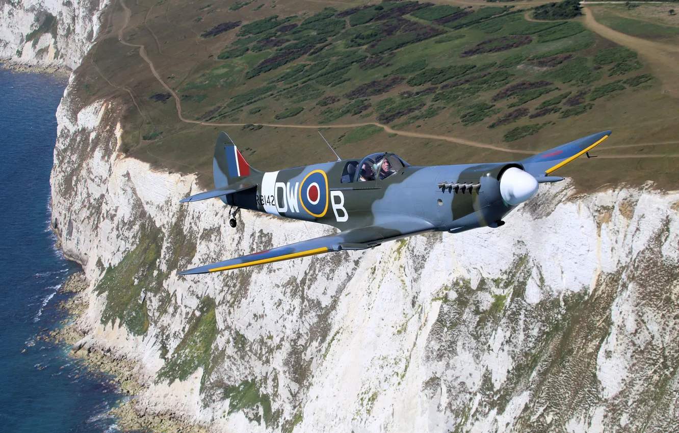Photo wallpaper landscape, fighter, British, Spitfire, single-engine, Supermarine