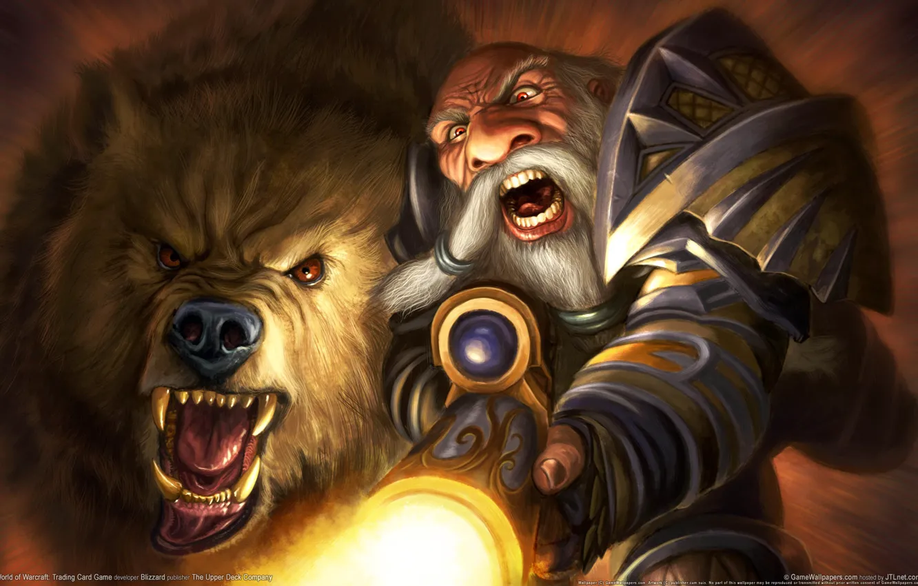 Photo wallpaper Bear, WoW, World of Warcraft, Dwarf, The gun, Hunt, Pet, Dwarf
