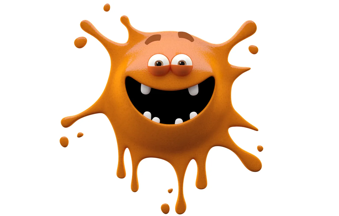 Photo wallpaper joy, bright smiling monster on a white background, orange monster BLOB