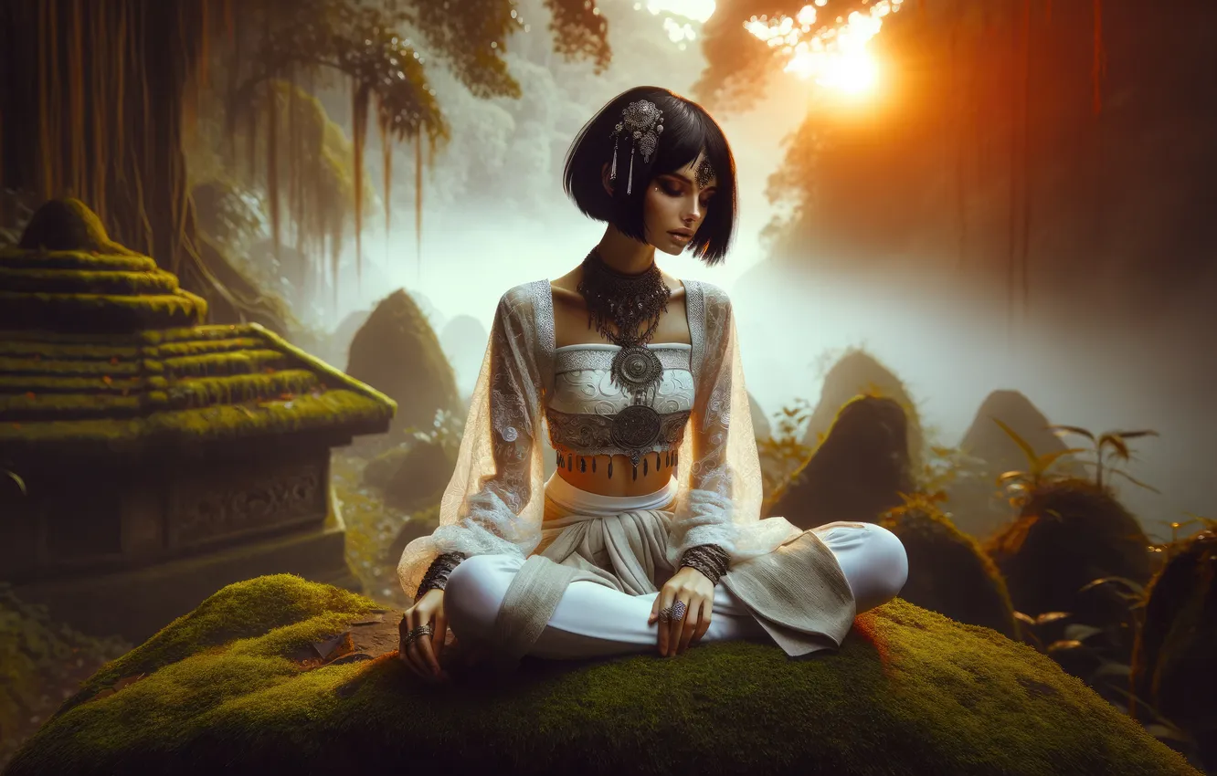 Photo wallpaper girl, rainforest, AI Art