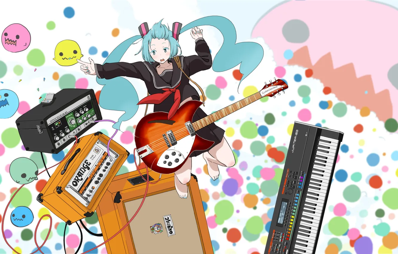 Photo wallpaper girl, wire, guitar, art, form, schoolgirl, vocaloid, hatsune miku