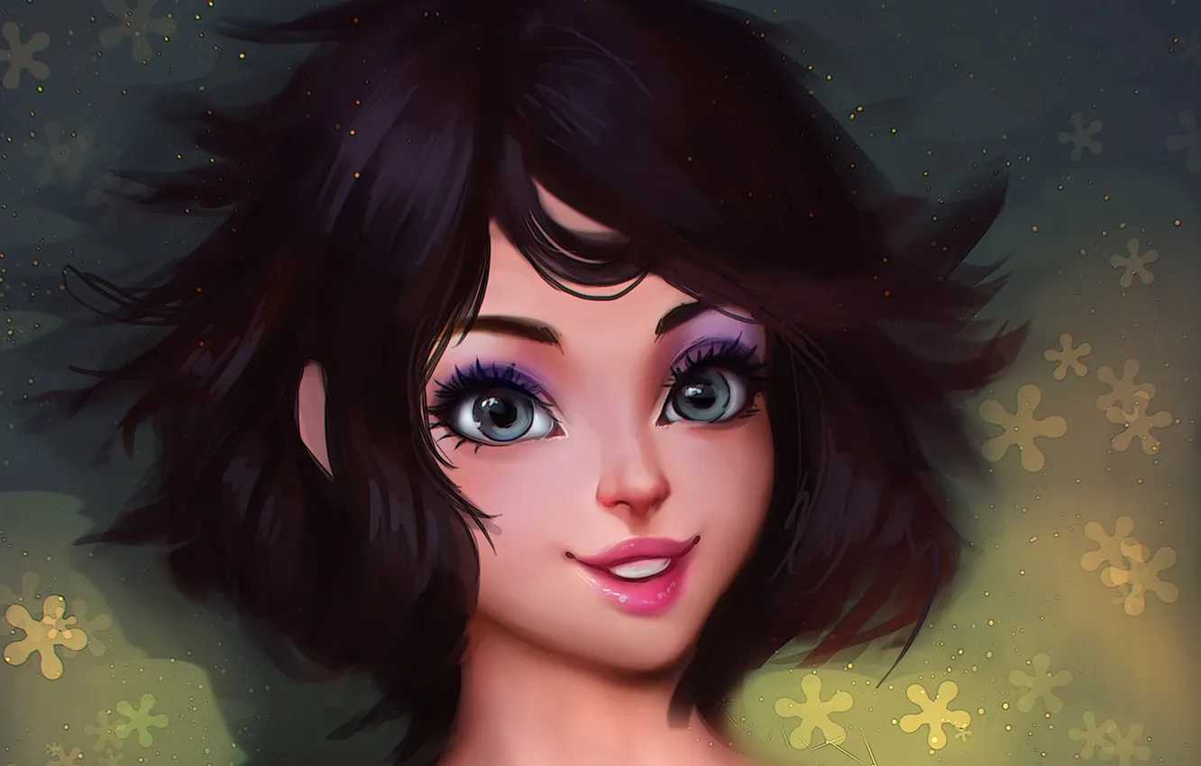 Photo wallpaper eyes, look, girl, smile, hair, art, beauty