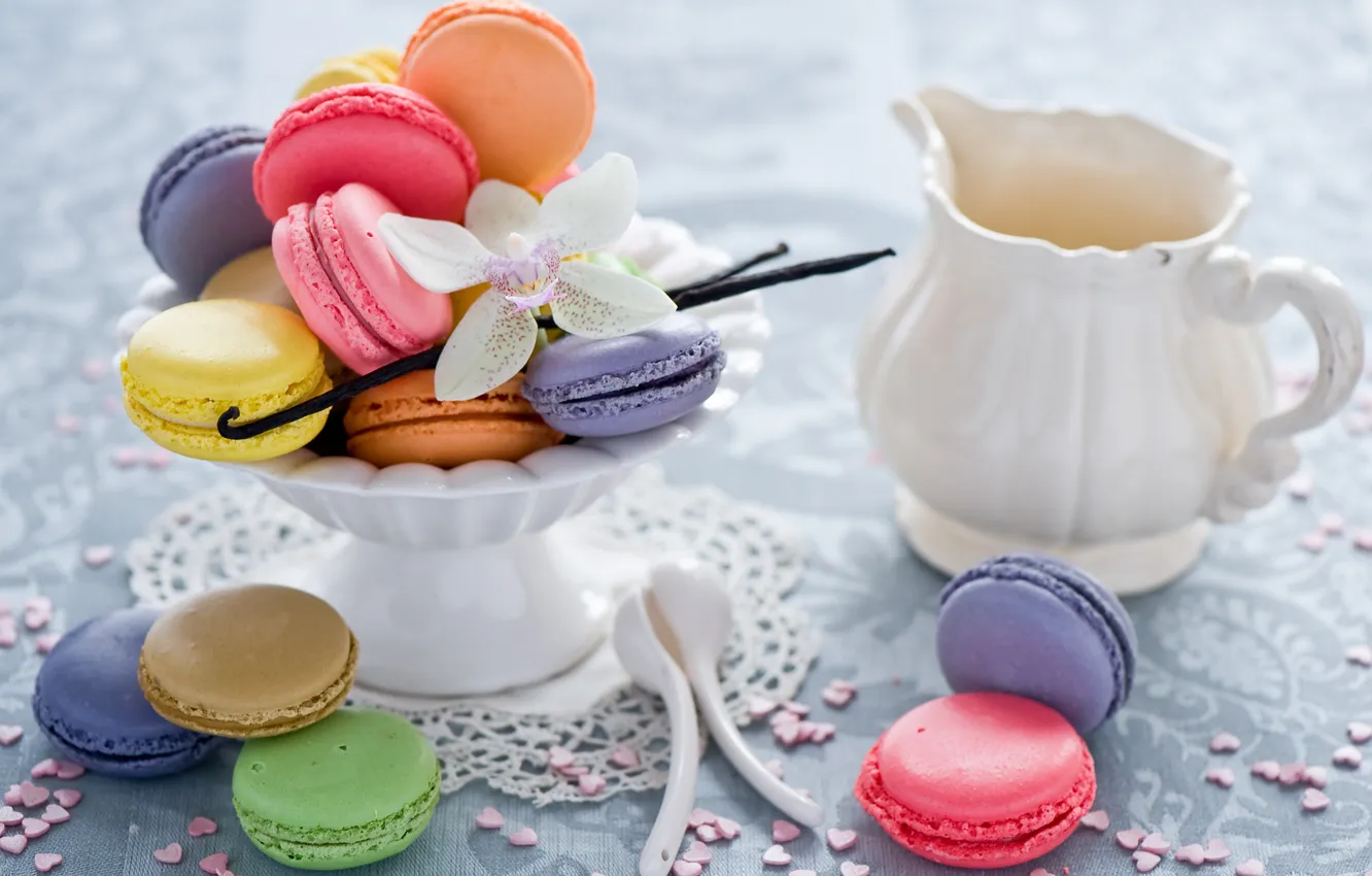 Photo wallpaper cookies, dessert, Orchid, sweet, vanilla, cuts, Anna Verdina, macaroon